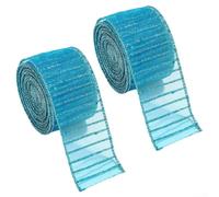 Ruban en organza à bords métalliques avec paillettes subtiles pour décorations de sapin de Noël, nœuds d'emballage et décoration d'événement festif (bleu)