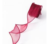 Ruban en organza et mousseline de soie, ruban en mousseline de soie 4 cm x 10 yards Paquet de 5 pièces au total 50 crème de rêve (rouge vin,1 x 10 yard)