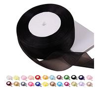 Ruban en Organza Noir 39 mm x 45 m - Mousseline de Soie Transparente pour Noël, Travaux Manuels, Couronnes, Emballage Cadeau, Mariage