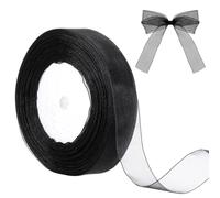 Ruban en organza transparent noir de 1,2 cm x 45,7 m pour bouquet de fleurs, nœuds, travaux manuels, emballage cadeau, mariage, décoration de Noël et d'Halloween