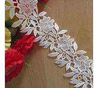 Ruban en polyester avec bordure en dentelle et feuilles de fleur, largeur 6 cm de large, blanc ivoire, garnitures noires, tissu brodé applique, artisanat, robe de mariée, blanc ivoire, 6cm/ 2-1/3"