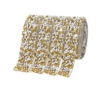Ruban en satin avec strass Rouleau de rubans en strass cristal, 10 mètres, diamant scintillant, ceinture enroulée, fête mariage(Gold silver,10YARDS_1.5CM WIDTH)