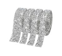 Ruban en satin avec strass Rouleau de rubans en strass cristal, 10 mètres, diamant scintillant, ceinture enroulée, fête mariage(Silver,10YARDS_1CM WIDTH)