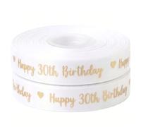 Ruban en satin blanc avec impression feuille d'or, ruban de gâteau et d'anniversaire pour emballage cadeau, 2 m x 25 mm, décoration pour loisirs créatifs et cartes