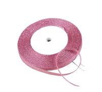 Ruban en Satin de soie à paillettes argent or, 100Yards, 6mm, décoration de fête de mariage à domicile, emballage de noël Halloween, matériel de bricolage(Pink)