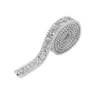 Ruban en Strass Auto-Adhésif - Rouleau de Cristal Scintillant pour Bricolage Art Décors, Rouleau de Strass Ruban en Cristal Bouquet, Décoration, Vêtements, Couvre-Chefs de Mariage (Argenté, 15mm)