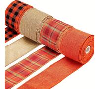 Ruban en toile de jute de Thanksgiving, bord métallique orange à carreaux pour emballage cadeau d'automne et décoration de mariage d'automne, projets d'artisanat de vacances