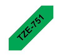 Ruban Étiqueteuse Brother TZe-751 Noir sur Vert Laminé 24mm x 8m Transfert Thermique Compatible PT-2430PC, PT-2700, PT-9800PCN Résistant UV, Eau, Huile