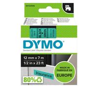 Ruban étiqueteuse Dymo fond vert écriture noire 12 mm x 7 m
