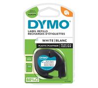 BEST PRICE SQUARE DYMO LetraTAG Plastic Tape 12mm x 4m, 91201 (12mm x 4m Black on White), Blanc,Noir