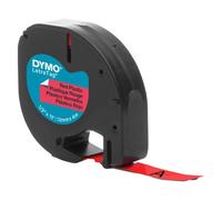 DYMO LetraTag Étiquettes en plastique Authentique | 12 mm x 4 m | impression en noir sur fond rouge | Étiquettes autocollantes pour étiqueteuse DYMO LetraTag