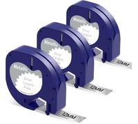 Ruban Etiquette Compatible avec DYMO LetraTag Ruban Métallique Plastique 12mm x 4m Metallic Silver Recharge pour DYMO LetraTag LT-100H LT-100T QX50 XR XM 2000 Étiqueteuse, Noir sur Argenté