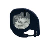Ruban Étiquette DYMO S0721730 Noir/Métallique Polyester 1,2cm x 4m LetraTag 100T/100H, Fabriqué en Belgique, Conforme RoHS, Code SH 48219090