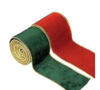 Ruban festif en tissu floqué avec bordure dorée pour décorations de sapin de Noël, matériau doux adapté pour la décoration de vacances et les créations artisanales (vert + rouge)