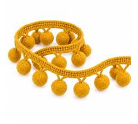 Ruban galon de pompons 10 mm jaune moutarde - Galon fantaisie à pompons en polyester - Largeur totale 28 mm - Vendu au mètre - Couture, vêtements, décoration, sacs, bijoux, loisirs créatifs DIY