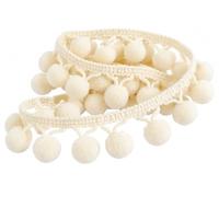 Ruban galon de pompons écru 10 mm - Galon fantaisie en polyester - Largeur totale env. 28 mm - Couture, vêtements, sacs, décoration, bijoux et loisirs créatifs - Vendu au mètre
