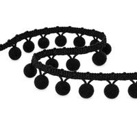 Ruban Galon de Pompons Noir 10 mm - Galon Pompons Polyester Largeur Totale 28 mm - Vendu au Mètre en Longueur Continue - Mercerie Couture Vêtements Sacs Décoration DIY Loisirs Créatifs