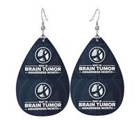 Ruban Gris Du Mois De Sensibilisation Aux Tumeurs Cérébrales Boucle D'Oreille Double Face Pendantes Légères Pendantes En Cuir Pour Fête Des Mères Décorations Femme