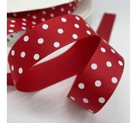 Ruban gros-grain imprimé à pois (15 mm et 25 mm) - 5 mètres - Décoration de mariage, emballage, nœuds pour cheveux, loisirs créatifs, accessoires de Noël - BD-25mm-Rouge-5 mètres