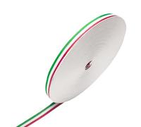 Ruban Gros Grain Vert Blanc Rouge Rayé Double Face en Polyester 10mm x 50 m - Ruban Cadeau Emballage et Décoration pour Anniversaire, Gâteaux, Couture et Fêtes