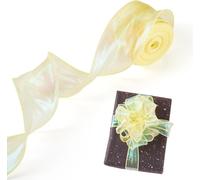 Ruban Irisé Jaune Scintillant En Polyester Transparent En Forme De Queue De Poisson, Ruban En Organza Avec Bordure En Organza Pour N?ud, Fleur, Emballage Cadeau