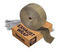 Ruban Isolant Thermique Titane,Bande Thermique Echappement en Fibre de Basalte 15M avec 12 Attaches de Câble en Acier Inoxydable,Deecam Utilisé pour Collecteur D'échappement de Moto