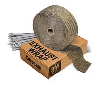 Ruban Isolant Thermique Titane,Bande Thermique Echappement en Fibre de Basalte 5M*50MM avec 10 Attaches de Câble en Acier Inoxydable,Deecam Utilisé pour Collecteur D'échappement de Moto