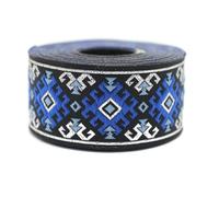 Ruban Jacquard Bleu Saphir et Argent Metallique Etoile du Desert - Galon Tisse Orne de Motifs Geometrique | 3,5 cm x 10 m | Ruban Decoratif pour Couture, Rideaux, Costumes, DIY, Accessoires 35953-V3