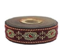 Ruban Jacquard Bordeaux Vienna Nocturne - Galon Tisse Orne de Motifs Floraux | 2,5 cm x 10 m | Ruban Decoratif pour Couture, Rideaux, Costumes, DIY, Accessoires 25907-V2