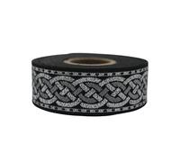 Ruban jacquard brodé argenté métallisé avec bordure tissée et nœud leprechaun de 9 m x 2,2 cm