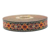 Ruban Jacquard Noir et Orange - Galon Tisse Orne de Motifs Geometrique | 1,6 cm x 10 m | Ruban Decoratif pour Couture, Rideaux, Costumes, DIY, Accessoires 16912-V4