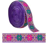 ruban jacquard, Ruban jacquard vintage, garnitures de couture, motif floral décoratif multicolore, 7 m x 22 mm(Indigo)