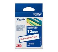 Ruban laminé Brother 12 mm TZE 232 écriture rouge fond blanc