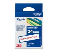 Ruban laminé Brother 24 mm TZE 252 écriture rouge fond blanc
