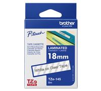 Ruban laminé Brother TZe-145 / TZE145, blanc sur transparent, 18 mm x 8 m
