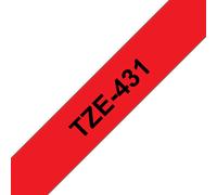 Ruban laminé Brother TZe-431 / TZE431, noir sur rouge, 12 mm x 8 m