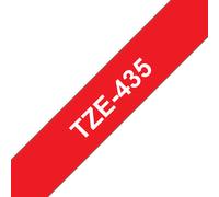 Ruban laminé Brother TZe-435 / TZE435, blanc sur rouge, 12 mm x 8 m