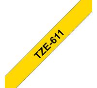 Ruban laminé Brother TZe-611 / TZE611, noir sur jaune, 6 mm x 8 m