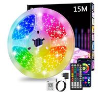 Ruban Led 15m, Led Chambre, RGB Bande Led Contrôlé par APP Bluetooth ou Télécommande 44 Touches, Synchroniser avec Rythme de Musique, Bandeau Led pour Chambre, Bar, Cuisine, Mariage, Fête