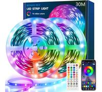 Ruban LED 30M(15Mx2) Bleutooth Bande LED RGB LED Chambre Bande Lumineuse Flexible Multicolore, Contrôlé par APP du Smartphone, Synchroniser avec Rythme de Musique/Fonction de Minuterie