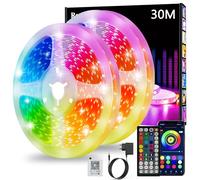 Ruban Led 30m, Led Chambre, Bande Led Lumineuse Contrôlé par APP Bluetooth ou Télécommande 44 Touches, Synchroniser avec Rythme de Musique, RGB Bandeau Led pour Decoration Chambre, Gaming (2 * 15m)