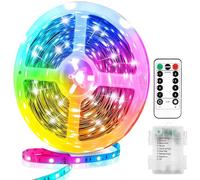 Ruban Led 5M,Bande Led RGB avec 8 Modes,Led Ruban Lumineuse Flexible avec Minuteur Télécommande,Alimenté par Batterie,pour Decoration Chambre,Gaming Room,Cuisine,Bureau