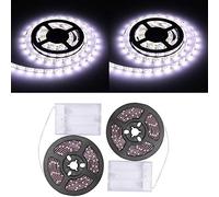 Ruban LED a Pile,Bande LED,5050 IP65 Étanche Bande 2x1m/30 LED Kit Bande Lumineuse Flexible Peut-Découpé Clignotant au Néon Decor Rubans pour Meuble,Escalier,Chambre,Cuisine-Blanc Froid