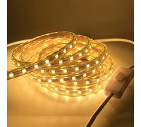 Ruban LED avec Interrupteur 230V, HEGEHE Bandeau LED IP65 Etanche Découpable Flexible Bande LED Lumière pour Chambre, Armoire,Maison,Cuisine, Décoration (Blanc chaud, 10M)