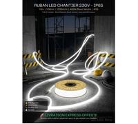 Ruban LED Chantier 230V 10m IP65 4000K Blanc Neutre 1000lm/m Étanche Éclairage Professionnel Bâtiment