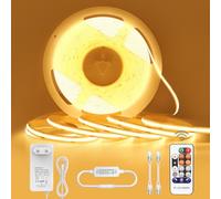 Ruban LED COB 10M Blanc Chaud, Bande LED COB Dimmable 24V 3000K, Bandeau LED avec alimentation et télécommande, LED Ruban Autocollant Etanche IP44, Bandes lumineuses 10 Metre pour Armoires, Cuisines