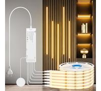 Ruban LED COB 1M, 6 Rouleaux 12V Blanc Chaud Dimmable Contrôle Tactile COB LED Bande Kit pour Vitrines, Armoires, Cuisines, Panneaux Acoustiques, Caves à Vin, Présentoir et Éclairage d'Étagère