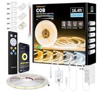 Ruban LED COB 5M, App Control, Bande LED Blanc Chaud Froid 2700K-6500K avec Telecommande et Alimentation, Bande LED 24V Dimmable, 620LEDs/M, CRI>92, , Largeur 8mm, pour Chambre, Décore de la Maison