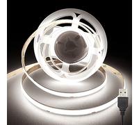 Ruban LED COB USB 5V, 6000K Bandes LED 2m avec 320LEDs/M, CRI 90+, Largeur 8mm, Ruban LED Blanc Froid pour Rétroéclairage TV, Miroir, Armoire, Armoire, Escalier, Lumière DIY, Décoration de la Maison
