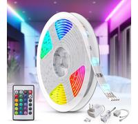 B.K.Licht ruban LED multicolore 5m, guirlande lumineuse dimmable avec télécommande, auto-adhésif, lumière décorative blanche et multicolore, éclairage intérieur, 24W, longueur 5m